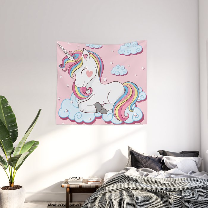 Cute unicorn illustration. Wall Tapestry by Senay Kurtulus Society6