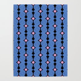 Elegant Blue, Pink and Black Stripes in Watercolor Poster
