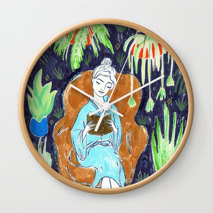 Jungle Reading Room Drawing By Amanda Laurel Atkins Wall Clock By Amandalaurelatkins