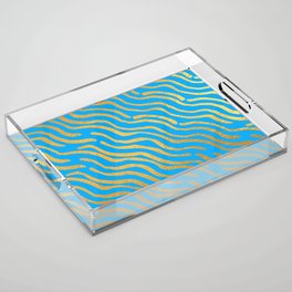 Light Blue Gold colored abstract lines pattern Acrylic Tray