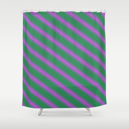 [ Thumbnail: Sea Green and Orchid Colored Lines/Stripes Pattern Shower Curtain ]
