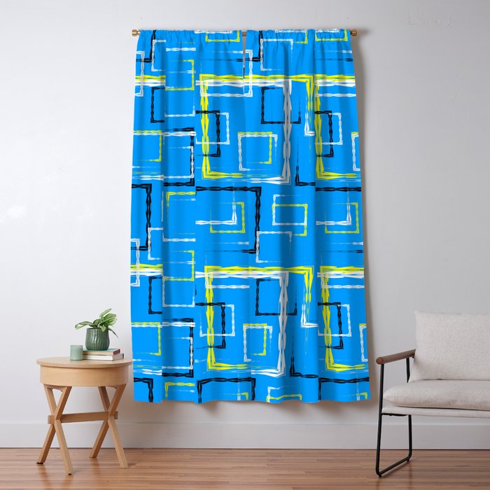 White And Yellow Carved Squares And Black Frames For An Abstract Blue Background Or Pattern Blackout Curtain By Grachyhamr