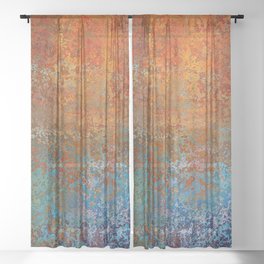 Vintage Rust, Terracotta and Blue Sheer Curtain | Colorful, Terracotta, Geometric, Copper, Vintage, Retro, Rust, Blue, Rusty, Metal 