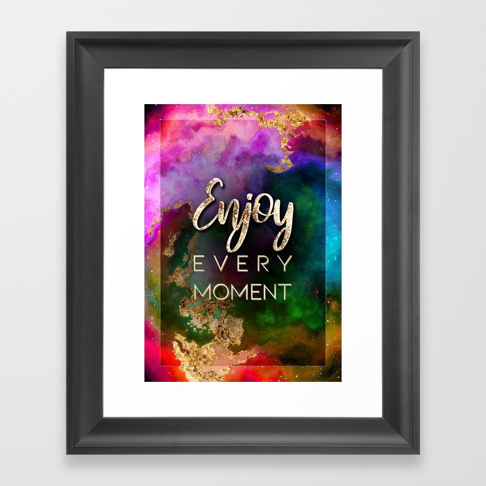 Enjoy Every Moment Rainbow Gold Quote Motivational Art Framed Art Print