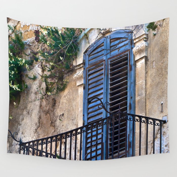 Blue Sicilian Door on the Balcony Wall Tapestry