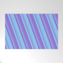 [ Thumbnail: Light Sky Blue & Purple Colored Striped/Lined Pattern Welcome Mat ]