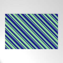 [ Thumbnail: Light Green & Dark Blue Colored Lined Pattern Welcome Mat ]