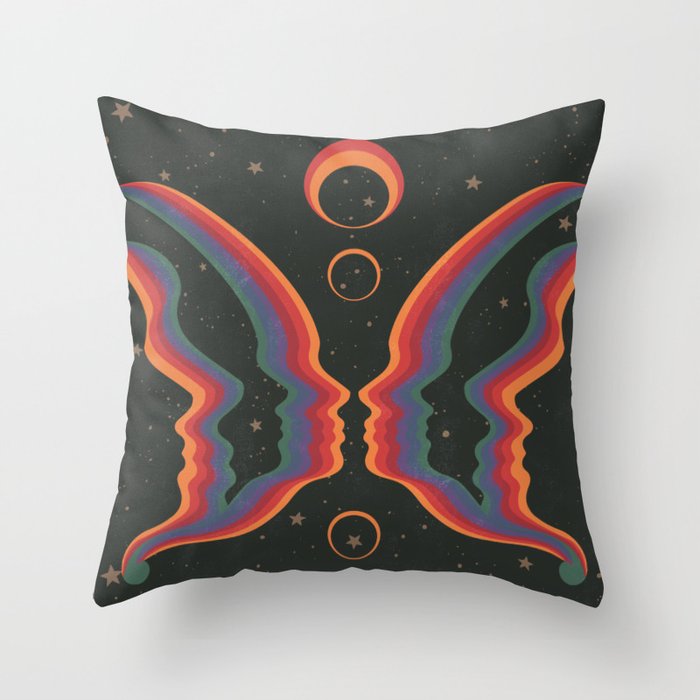 Rainbow Butterfly People Throw Pillow