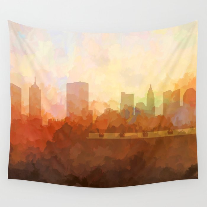 Columbus, Ohio Skyline - In the Clouds Wall Tapestry