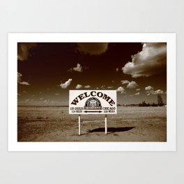 Route 66 - Midpoint Sign and Landscape 2010 Sepia Art Print