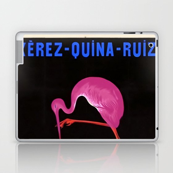 Rare Aperitif pink flamingo Xérez-Quina-Ruiz 1905 liquor alcoholic beverage vintage poster in navy blue lettering poster / posters Laptop & iPad Skin
