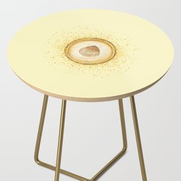 Watercolor Seashell Gold Circle Pendant on Pastel Yellow Side Table