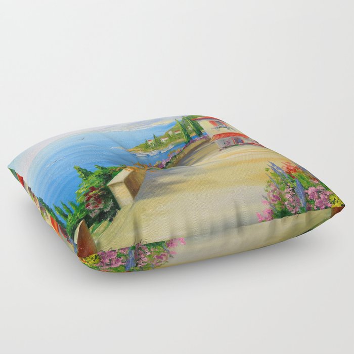 The town by the sea Floor Pillow