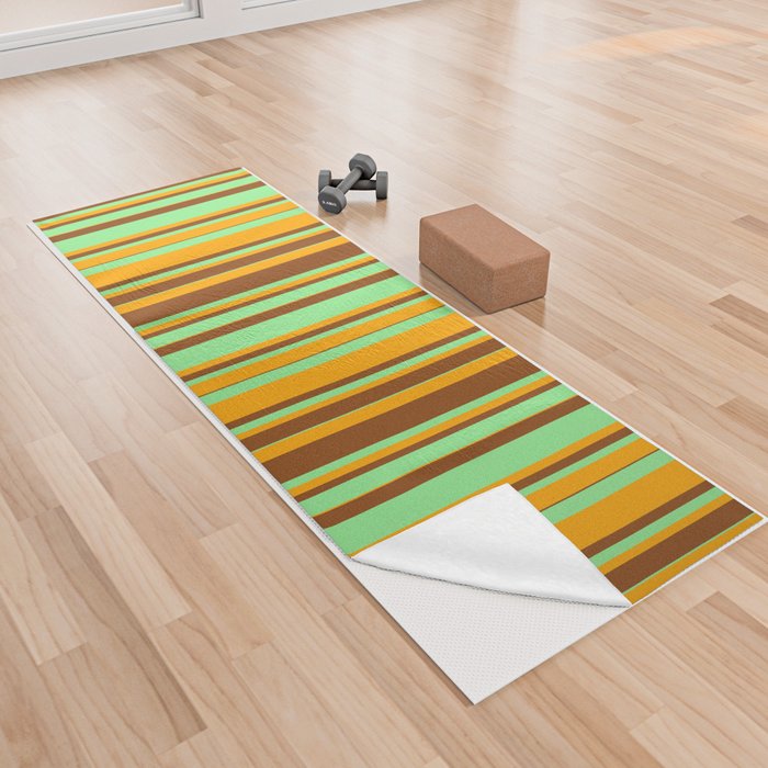 Brown, Light Green, and Orange Colored Striped Pattern Yoga Towel