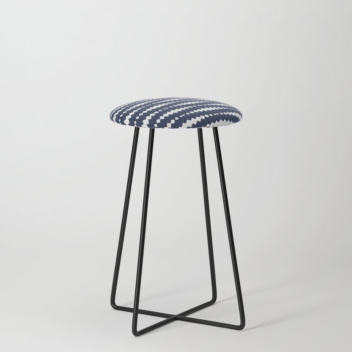 Navy Blue and White Geometric Horizontal Striped Pattern Counter Stool