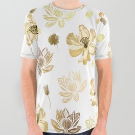 Pretty Hand Painted Floral Design with the Golden Effect All Over Graphic Tee
