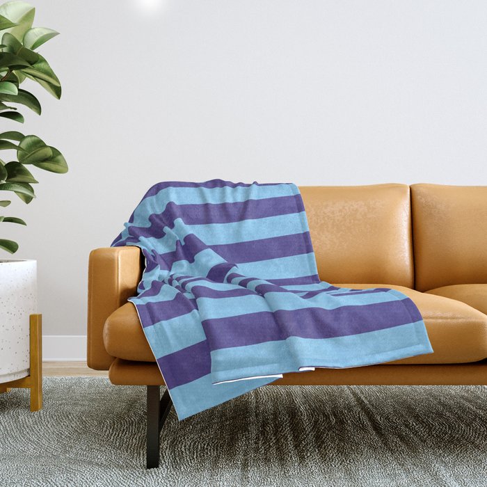 Dark Slate Blue and Light Sky Blue Colored Lines/Stripes Pattern Throw Blanket