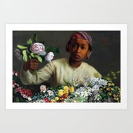 African American Masterpiece 'Young Woman with Peonies' by Frederic Bazille Art Print