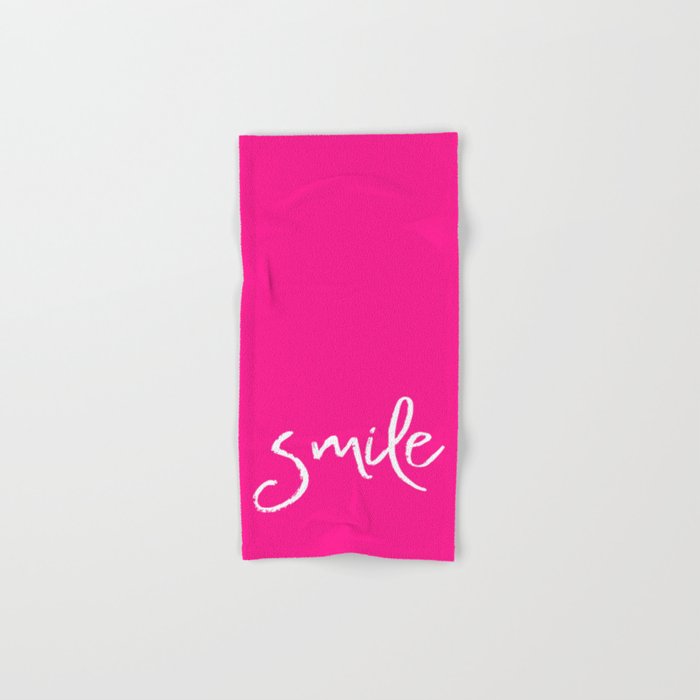Smile- Funny Typography on simple pink background texture Hand & Bath Towel
