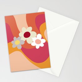 Retro style flowers and waves Stationery Card