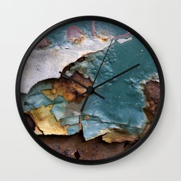 Teal Peel II Wall Clock | Metal, Blue, Digital, Teal, Photo, Macro, Color, Texture, Rust, Paint 