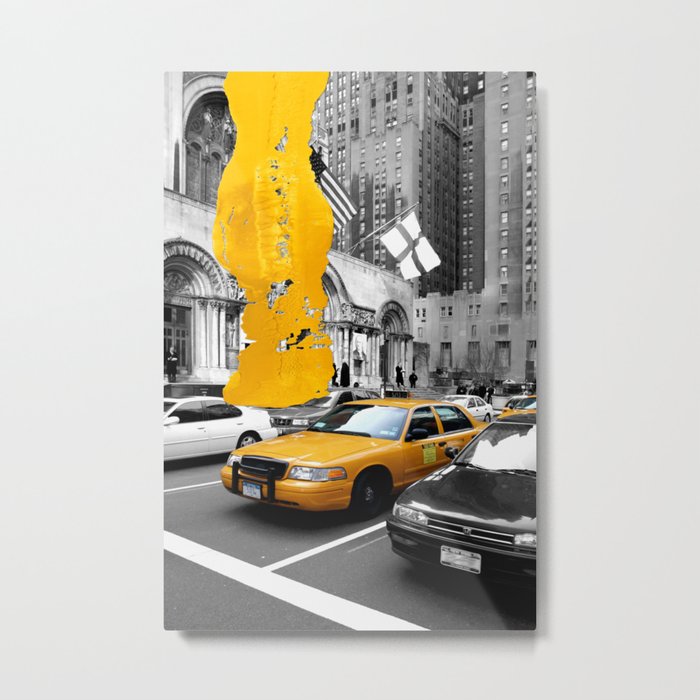 NYC Yellow Cabs Avenue - Brush Stroke Metal Print