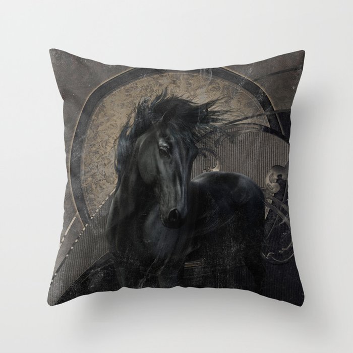 Gothic Friesian Horse Throw Pillow