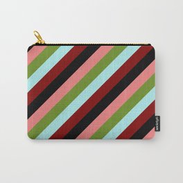 [ Thumbnail: Eyecatching Light Coral, Green, Turquoise, Maroon & Black Colored Striped/Lined Pattern Carry-All Pouch ]
