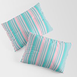 [ Thumbnail: Turquoise and Pink Colored Lines/Stripes Pattern Pillow Sham ]