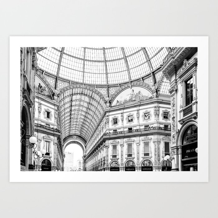 Galleria Vittorio Emanuele Milan black and white (1/2) Art Print