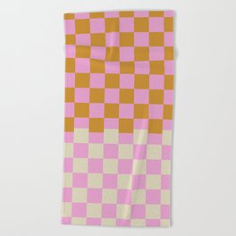 Retro Checkered Gingham in Orange and Pink  Beach Towel