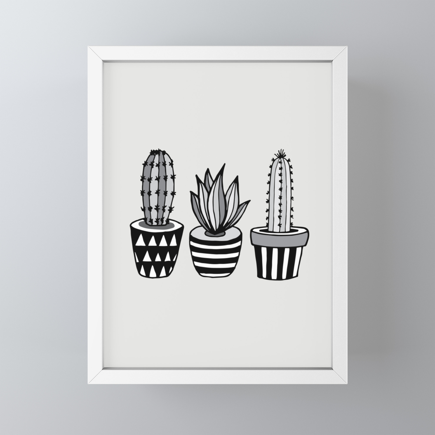 Cactus Plant Monochrome Cacti Nature Greyscale Illustration Floral Succulent Leaf Home Wall Decor Framed Mini Art Print By Themotivatedtype Society6