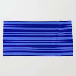 [ Thumbnail: Dark Blue & Royal Blue Colored Stripes Pattern Beach Towel ]