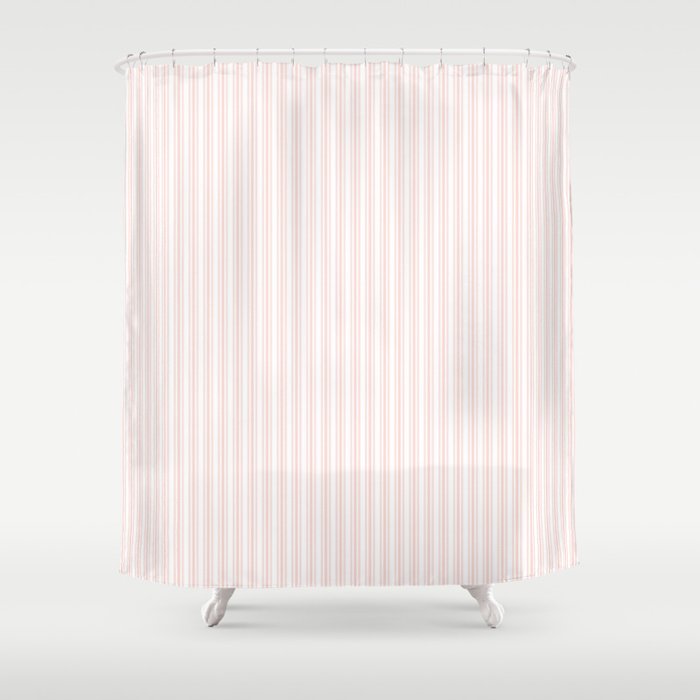 Classic Small Pink Rosebud Pastel Pink French Mattress Ticking Double Stripes Shower Curtain