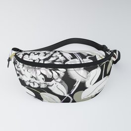 Black and White Dahlias in Motion Fanny Pack