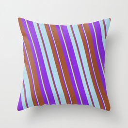 [ Thumbnail: Sienna, Light Blue & Purple Colored Lines/Stripes Pattern Throw Pillow ]