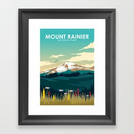 Mount Rainier National Park Travel Poster Framed Art Print