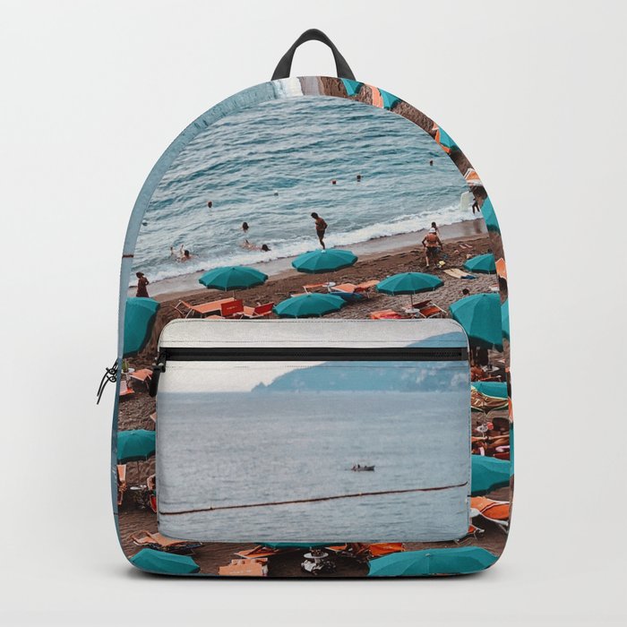 Italy Blue Maiori Beach And Umbrellas Backpack