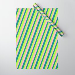 [ Thumbnail: Dark Cyan, Light Green, and Light Pink Colored Lined Pattern Wrapping Paper ]