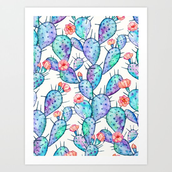 Rainbow Watercolor Cactus Pattern Art Print