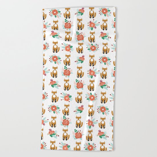 Autumn Fox florals cute bouquet foxy woodland kids baby gender neutral Beach Towel