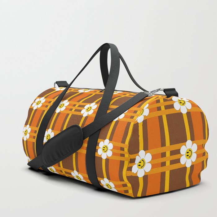 Retro floral smiley plaid # 60s sweet caramel Duffle Bag