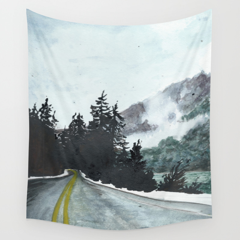 Vancouver Island Watercolor Landscape Canada Snow Mountain Road