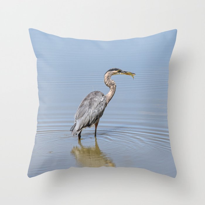 Great Blue Heron Fishing - II Throw Pillow