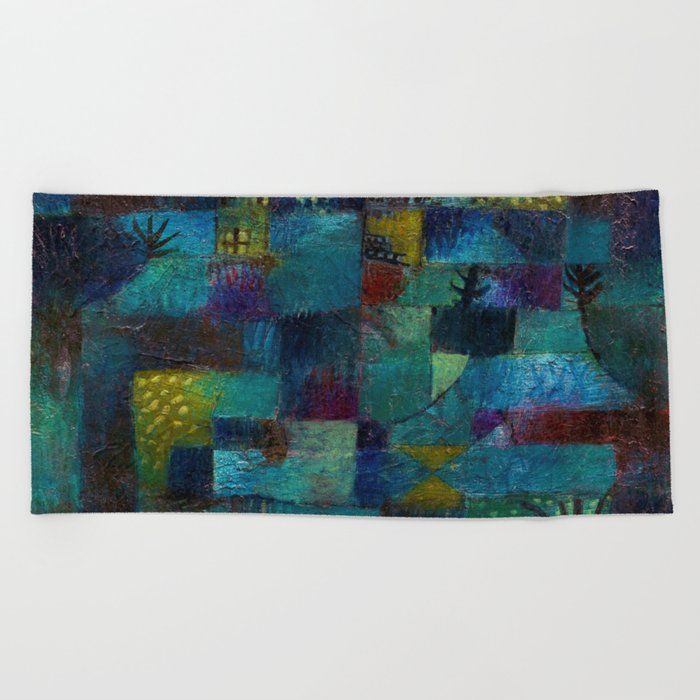 Terraced garden tropical floral Pacific blue abstract landscape painting by Paul Klee Beach Towel