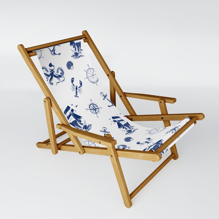 Blue Silhouettes Of Vintage Nautical Pattern Sling Chair