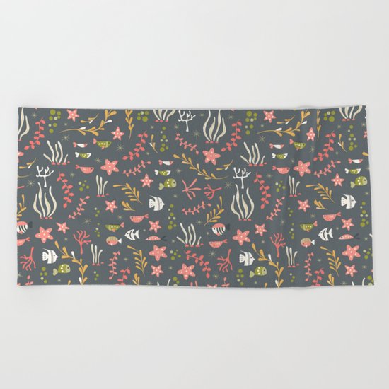 Sea creatures 007 Beach Towel