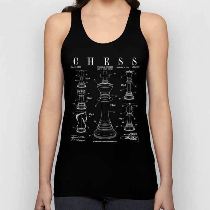Chess King And Pieces Old Vintage Patent Drawing Print Tank Top