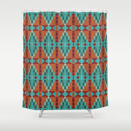Orange Red Aqua Turquoise Teal Native Mosaic Pattern Shower Curtain