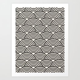 Black And Cream White Japanese Seigaiha Wave Art Print